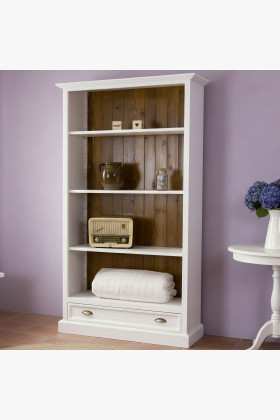 Provence stílusú tömör fenyő polc fehér-barna, 195x98x44 cm